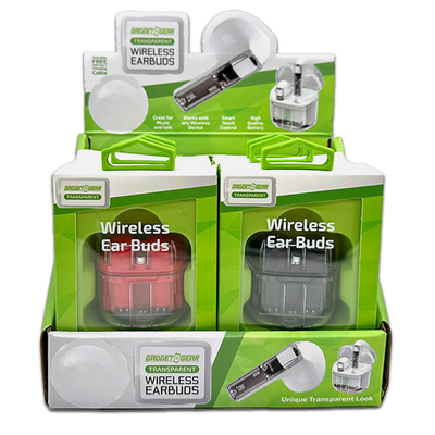 ITEM NUMBER 023866 TRANSPARENT WIRELESS EARBUDS 6 PIECES PER DISPLAY