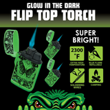 Glow In The Dark Flip Top Torch Lighter - 15 Pieces Per Retail Ready Display 24448