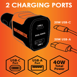 Car Charger Dual USB / USB-C Ports 20 Watts- 3 Pieces Per Pack 24587