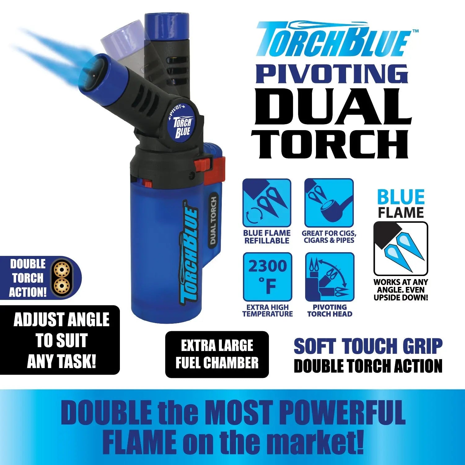 Pivot Head XXL Dual Torch Lighter - 12 Pieces Per Retail Ready Display 24697 TORCH BLUE