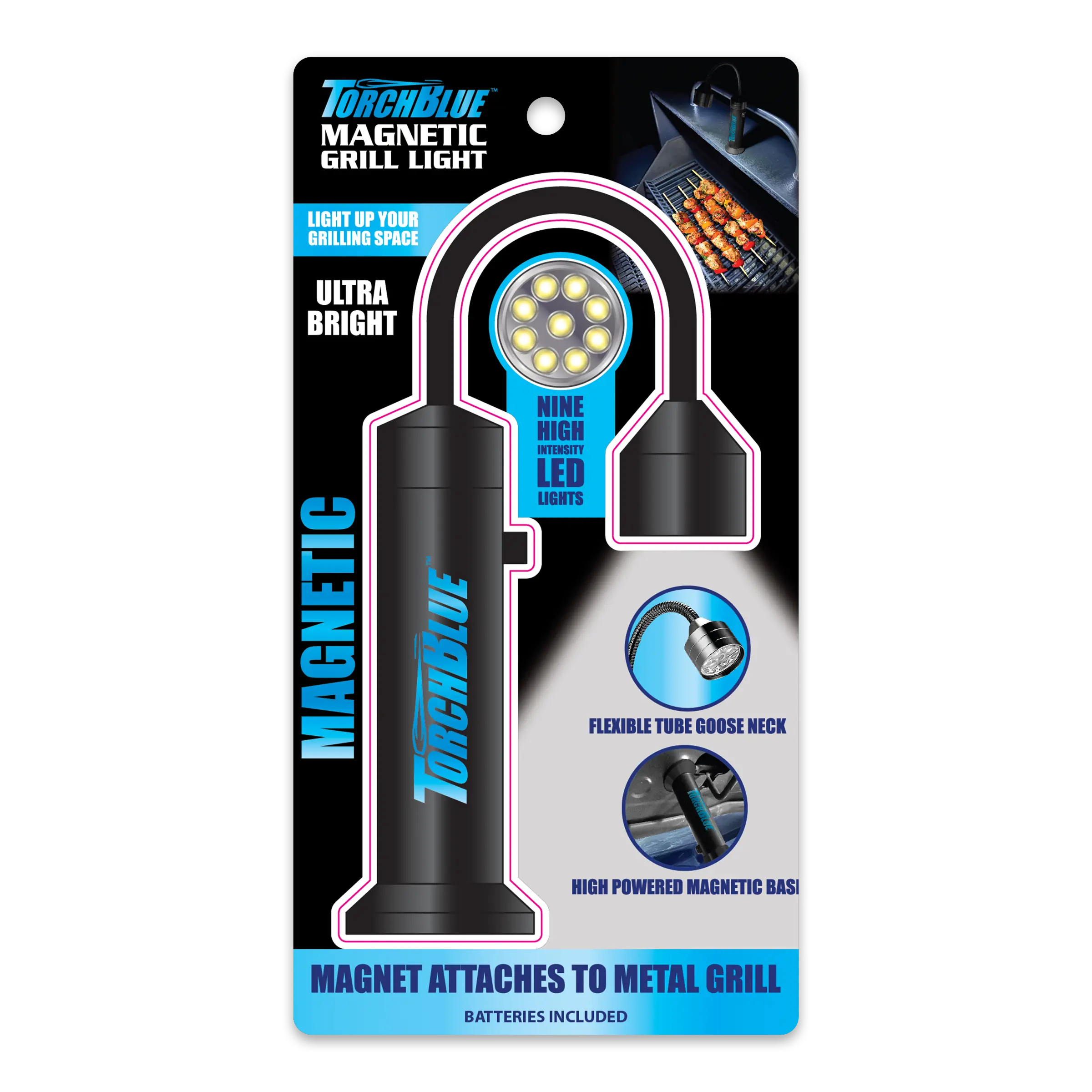 Grill LED Flashlight Matte Finish with Magnetic Stand - 6 Pieces Per Retail Ready Display 24969 TORCH BLUE