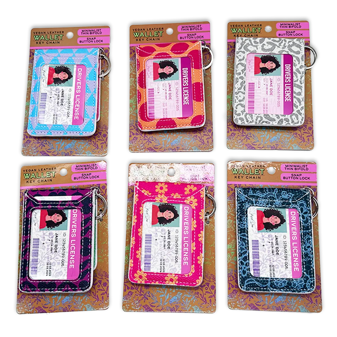Vegan Leather Wallet Keychain - 6 Pieces Per Retail Ready Display 25130 NOVELTY INC