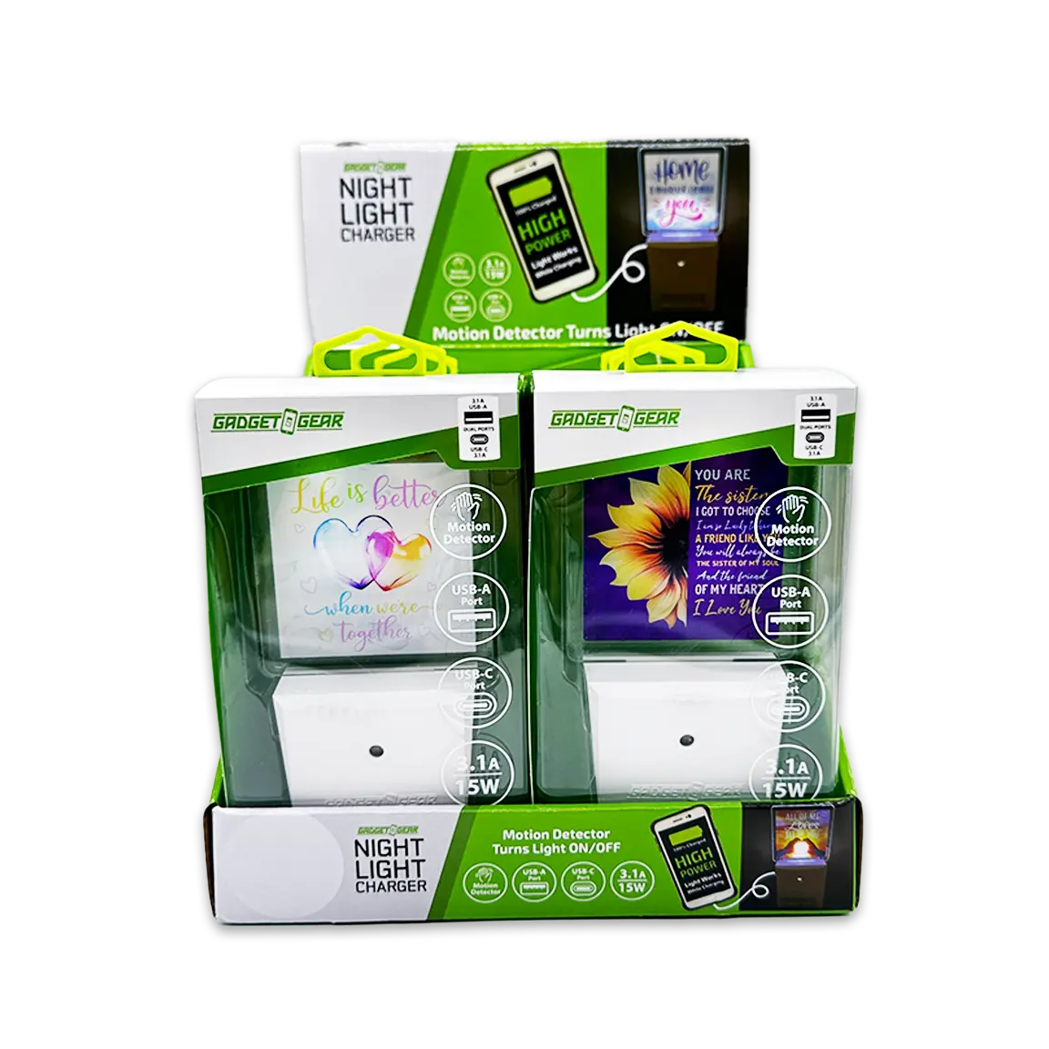 Night Light USB / USB-C Dual Port AC Wall Charger - 6 Pieces Per Retail Ready Display 25132 - NOVELTY INC WHOLESALE