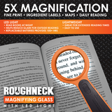Roughneck Magnifying Glass with LED Light - 6 Pieces Per Retail Ready Display 25273