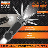 8-In-1 Pocket Toolkit Multi-Tool with Lights - 6 Pieces Per Retail Ready Display 25789