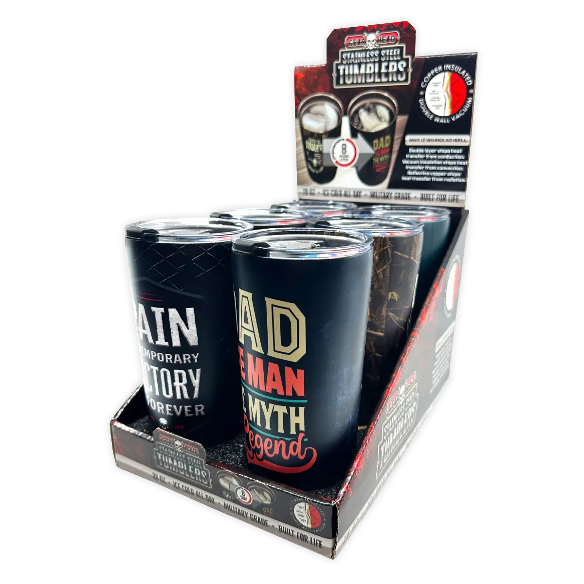 Stainless Steel 20oz Insulated Printed Tumblers - 6 Pieces Per Retail Ready Display 25836 - NOVELTY INC WHOLESALE