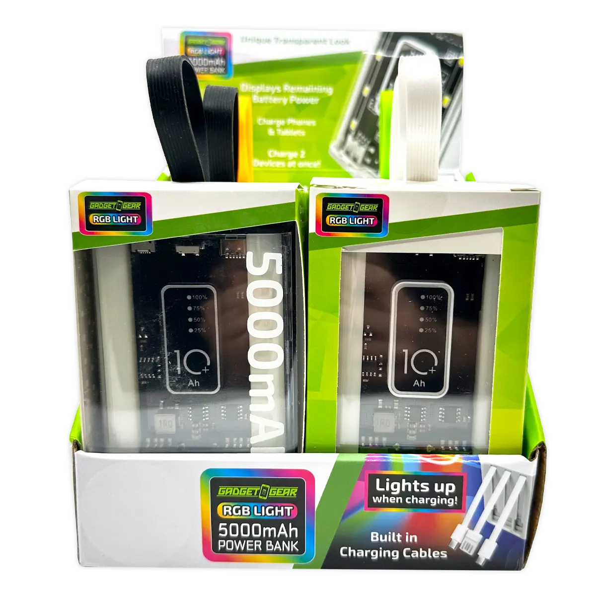 Rechargeable Power Bank with Rgb Lights - 6 Pieces Per Retail Ready Display 25908 - NOVELTY INC WHOLESALE