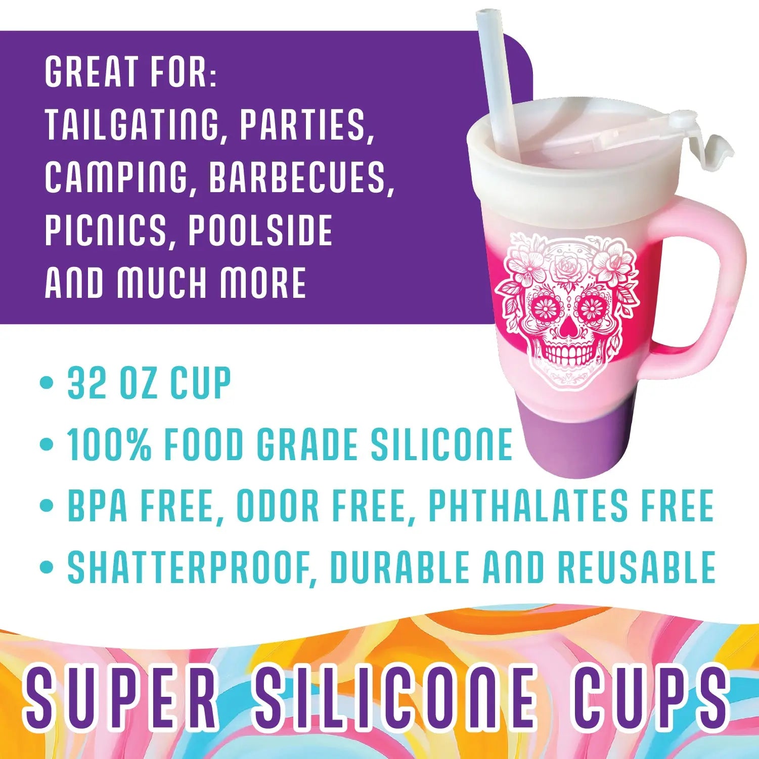 Silicone Cup Drinkware Assortment Floor Display - 32 Pieces Per Retail Ready Display 88608 NOVELTY INC