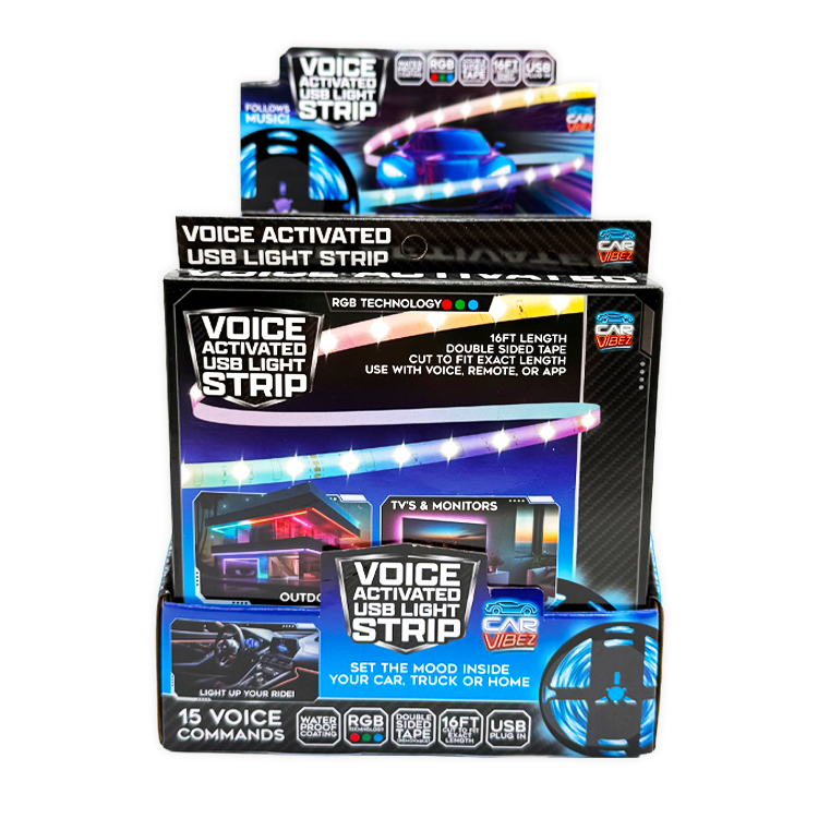 Voice Activated USB Mood Light Strip 16FT - 6 Pieces Per Retail Ready Display 26104 CAR VIBEZ