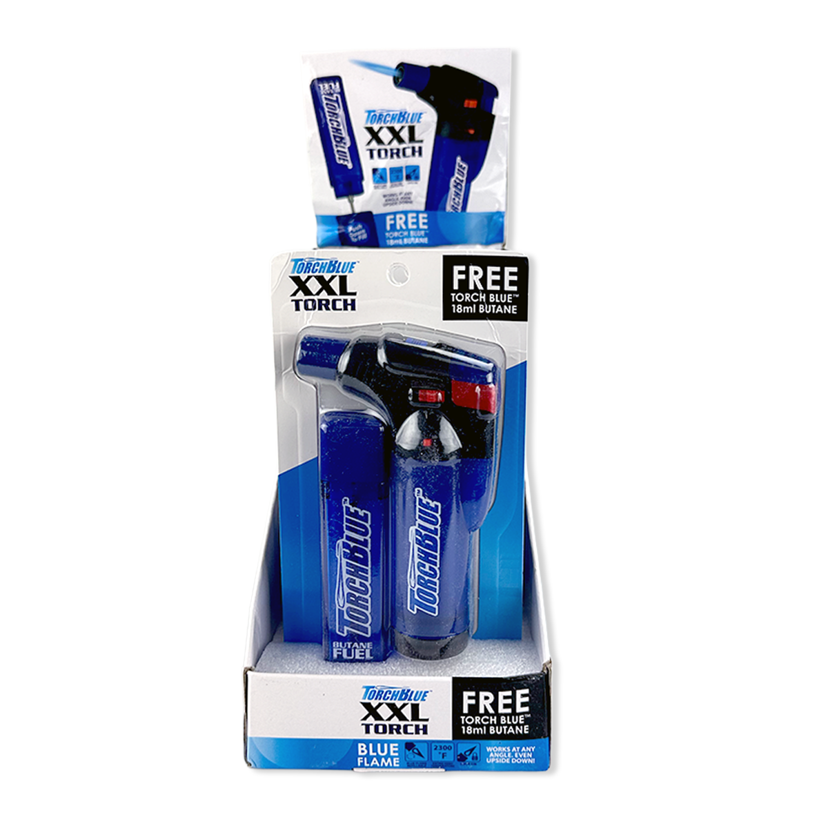 XXL Torch Lighter with Bonus Butane Refill Blister 2-Pack Sets - 6 Sets Per Display 26244 TORCH BLUE