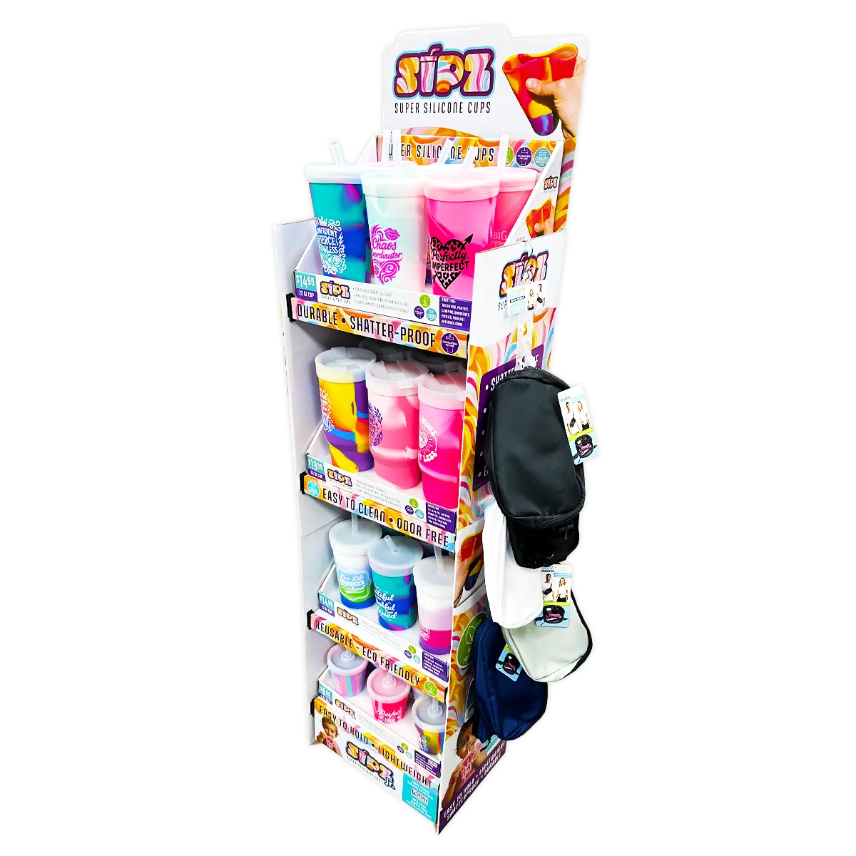 Silicone Cup Drinkware Assortment Floor Display - 32 Pieces Per Retail Ready Display Kit 88608 NOVELTY INC