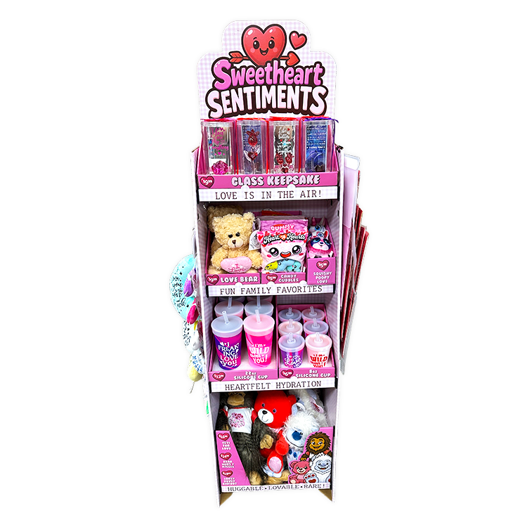 Valentines Day Glass Plush and Gift Assortment Floor Display - 56 Pieces Per Retail Ready Display Kit 88616 NOVELTY INC