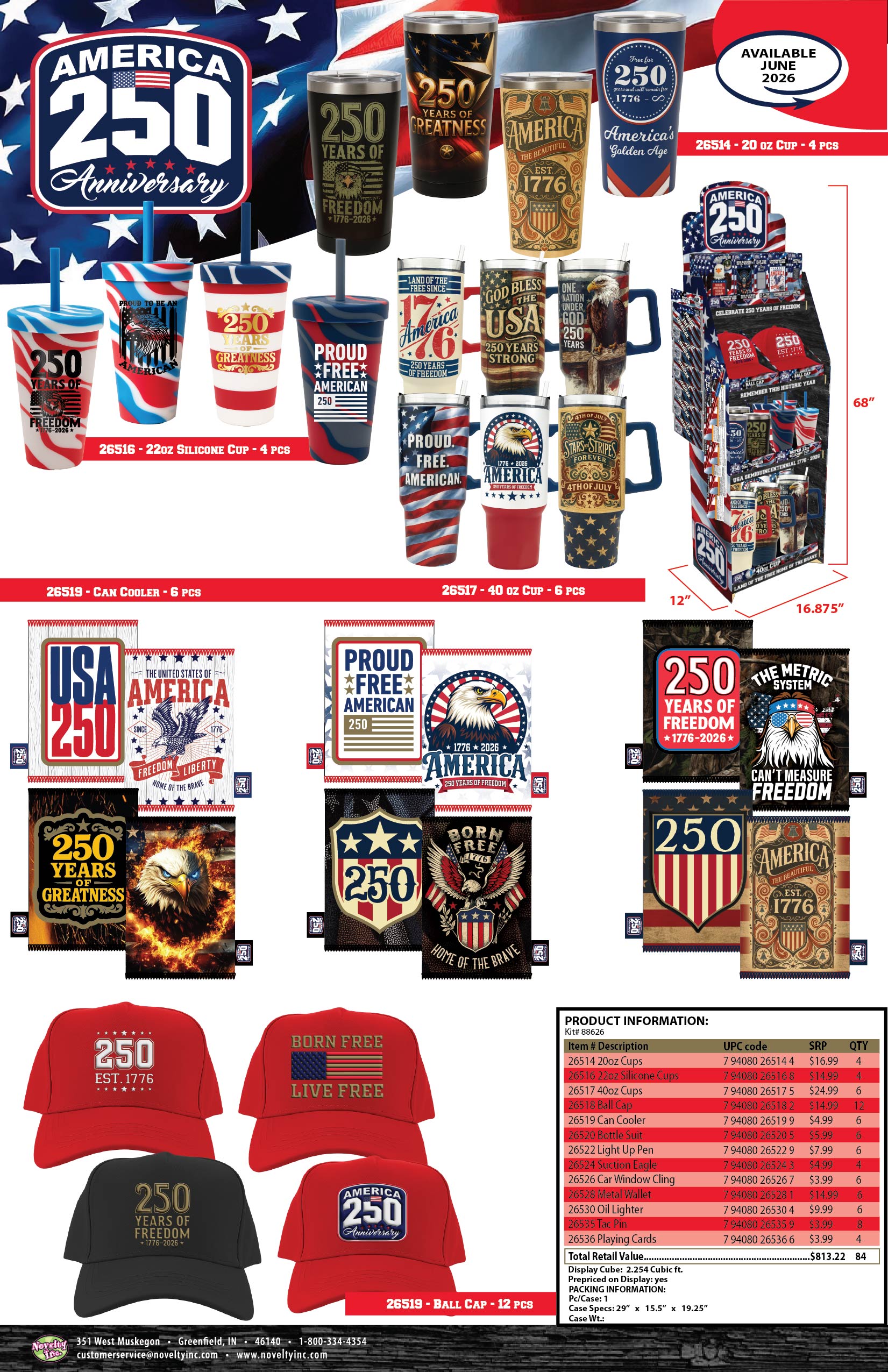 Patriotic USA 250 Floor Display - 78 Pieces Per Retail Ready Display Kit 88626 NOVELTY INC