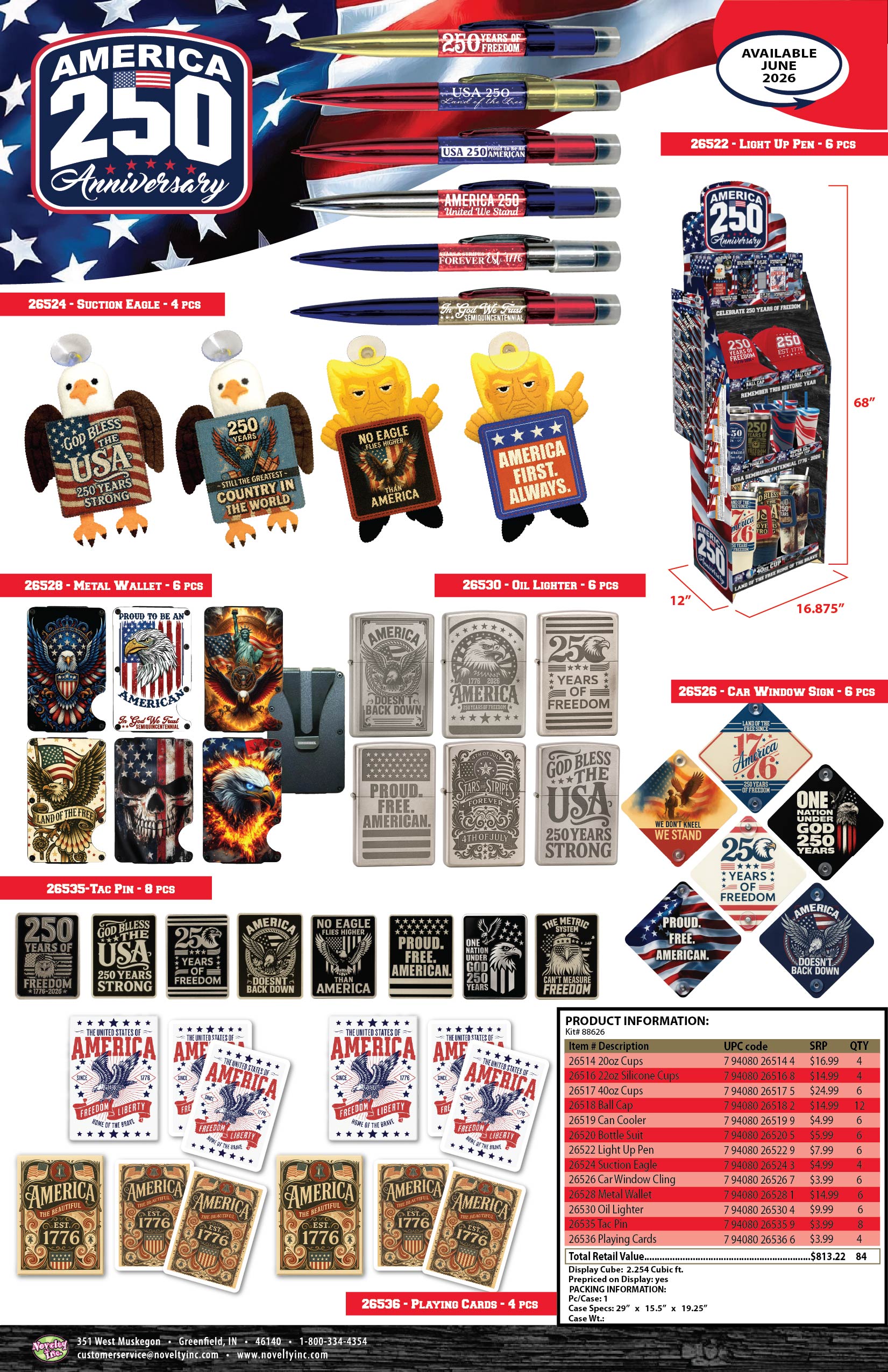 Patriotic USA 250 Floor Display - 78 Pieces Per Retail Ready Display Kit 88626 NOVELTY INC