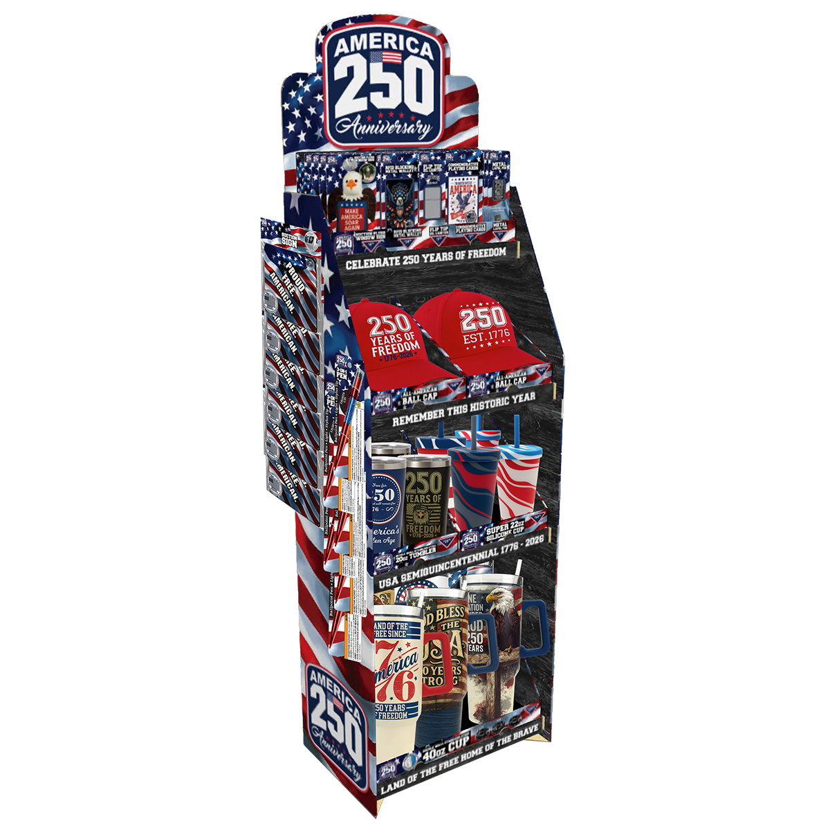 Patriotic USA 250 Floor Display - 78 Pieces Per Retail Ready Display Kit 88626 NOVELTY INC
