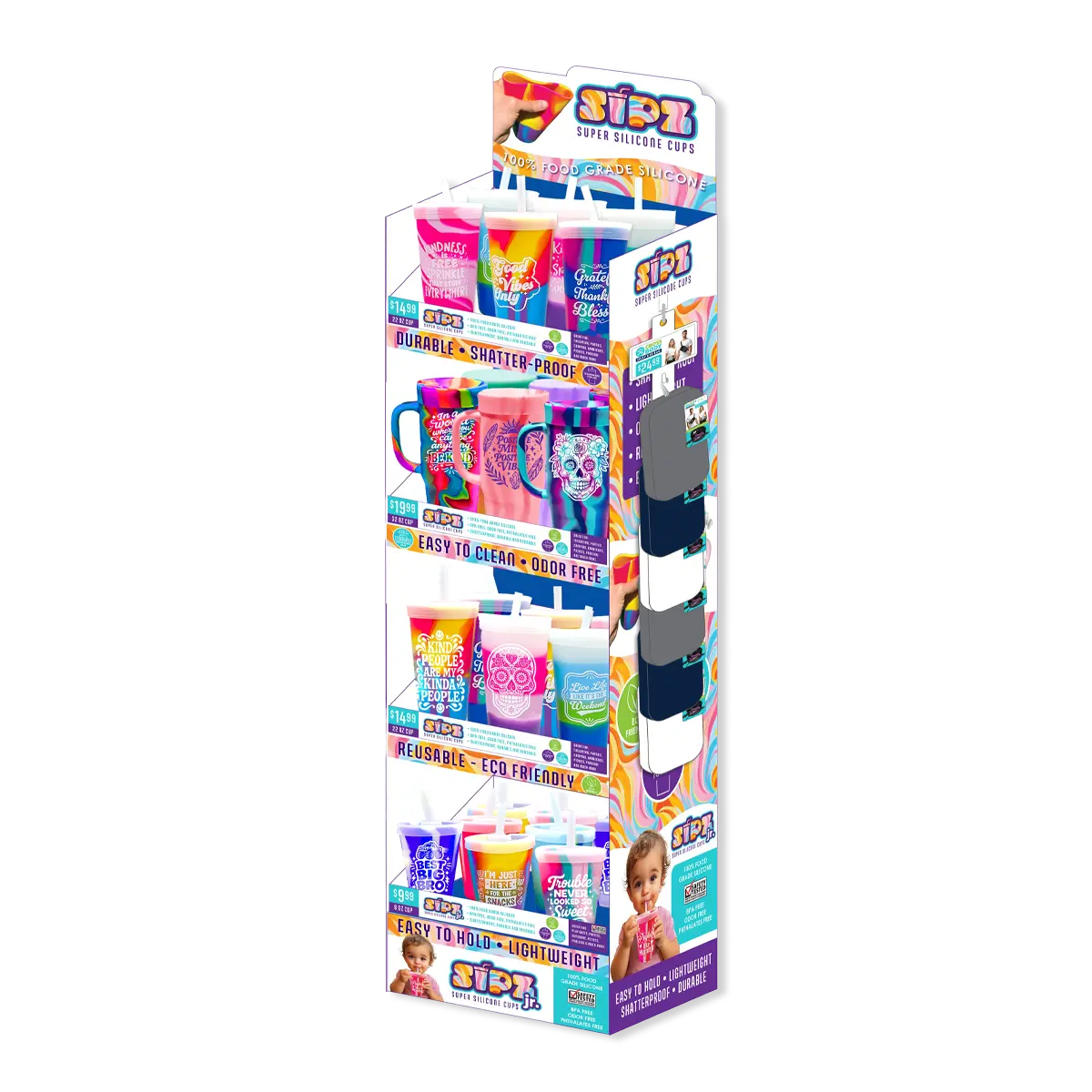 Silicone Cup Drinkware Assortment Floor Display - 26 Pieces Per Retail Ready Display 88608 NOVELTY INC
