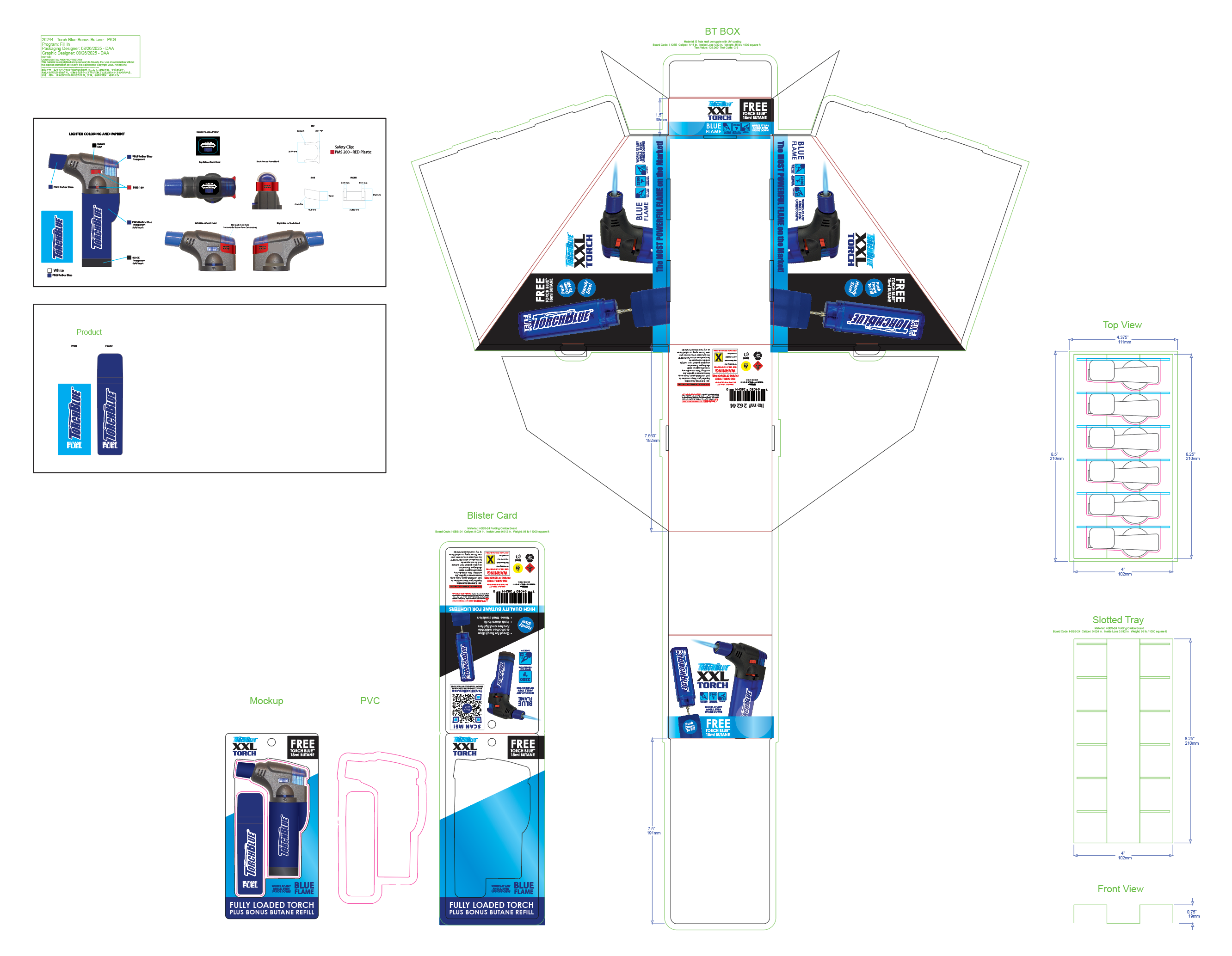 XXL Torch Lighter with Bonus Butane Refill Blister 2-Pack Sets - 6 Sets Per Display 26244 TORCH BLUE