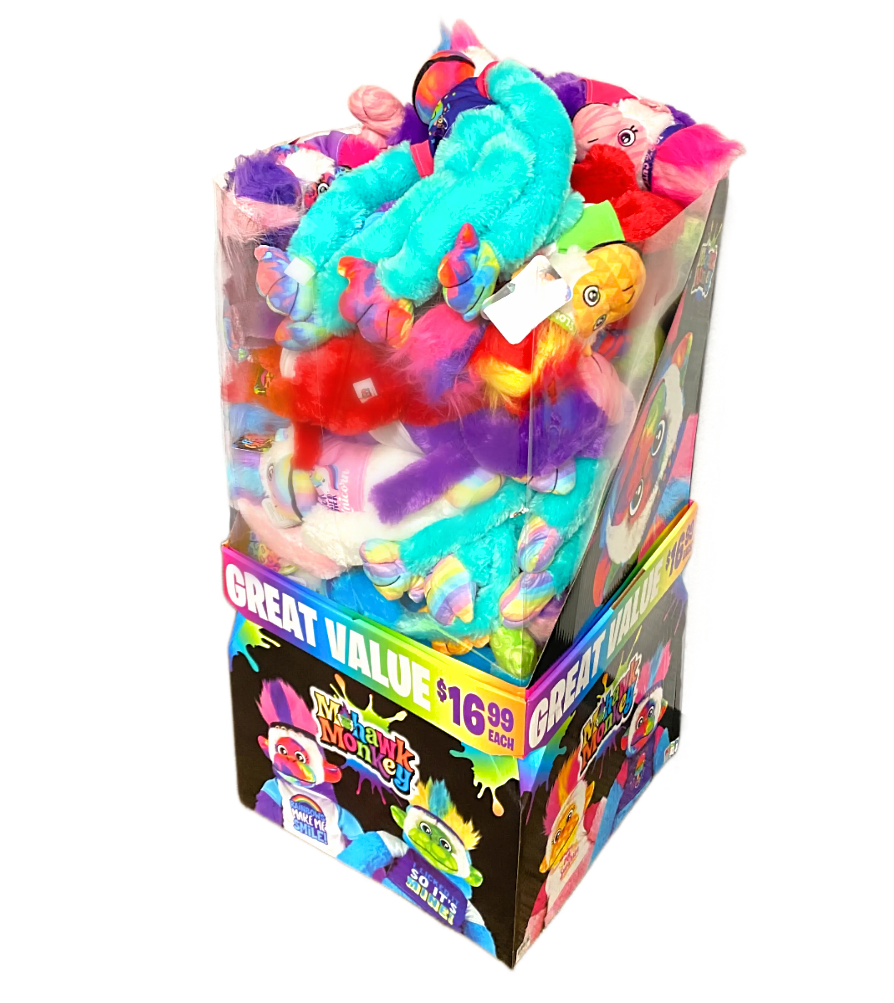 Plush Mohawk Monkey Assorted Floor Display - 24 Pieces Per Retail Ready Display 88437 KIPP BROTHERS