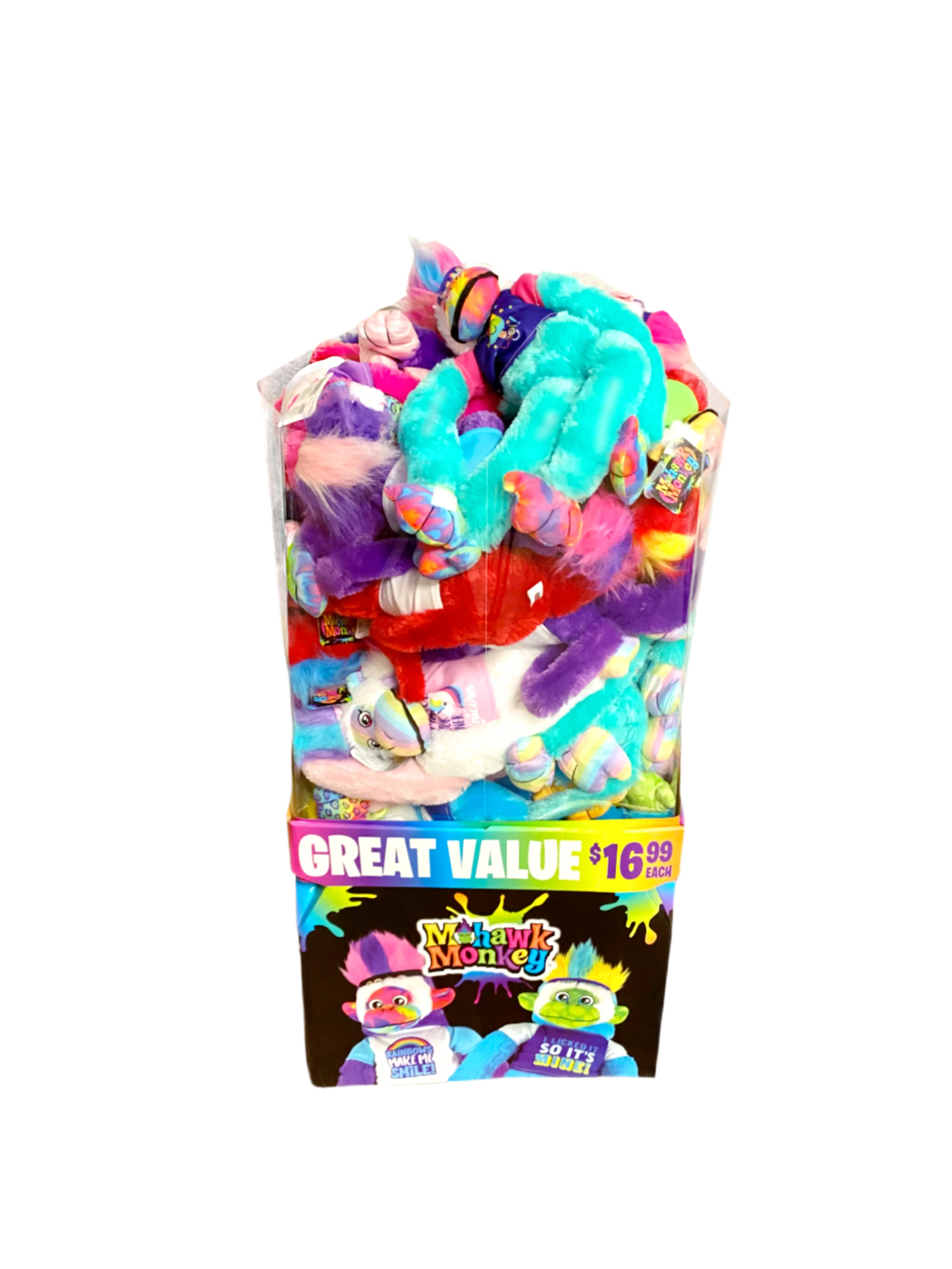 Plush Mohawk Monkey Assorted Floor Display - 24 Pieces Per Retail Ready Display 88437 KIPP BROTHERS