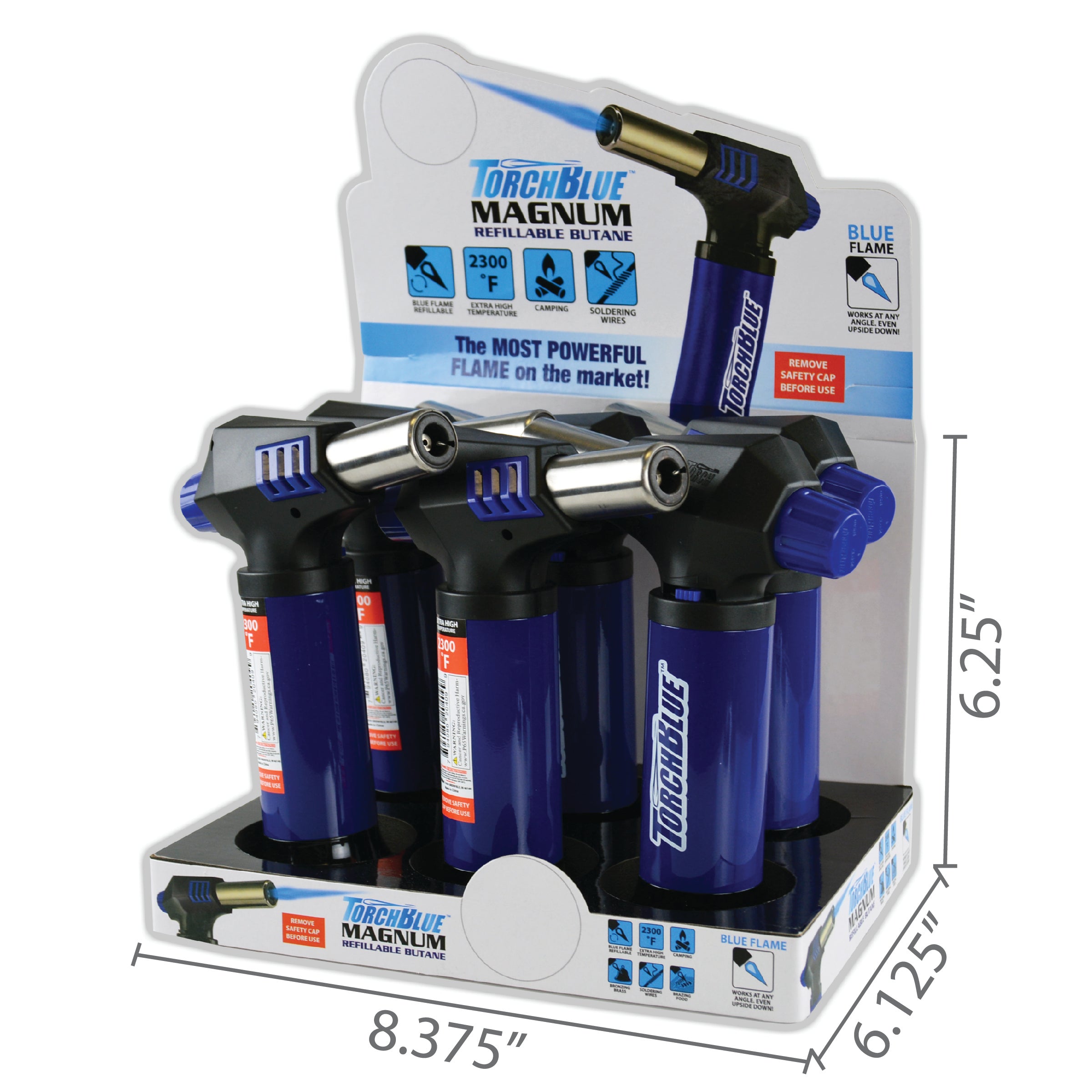 Turbo Blue Magnum Torch Lighter Display Specifications