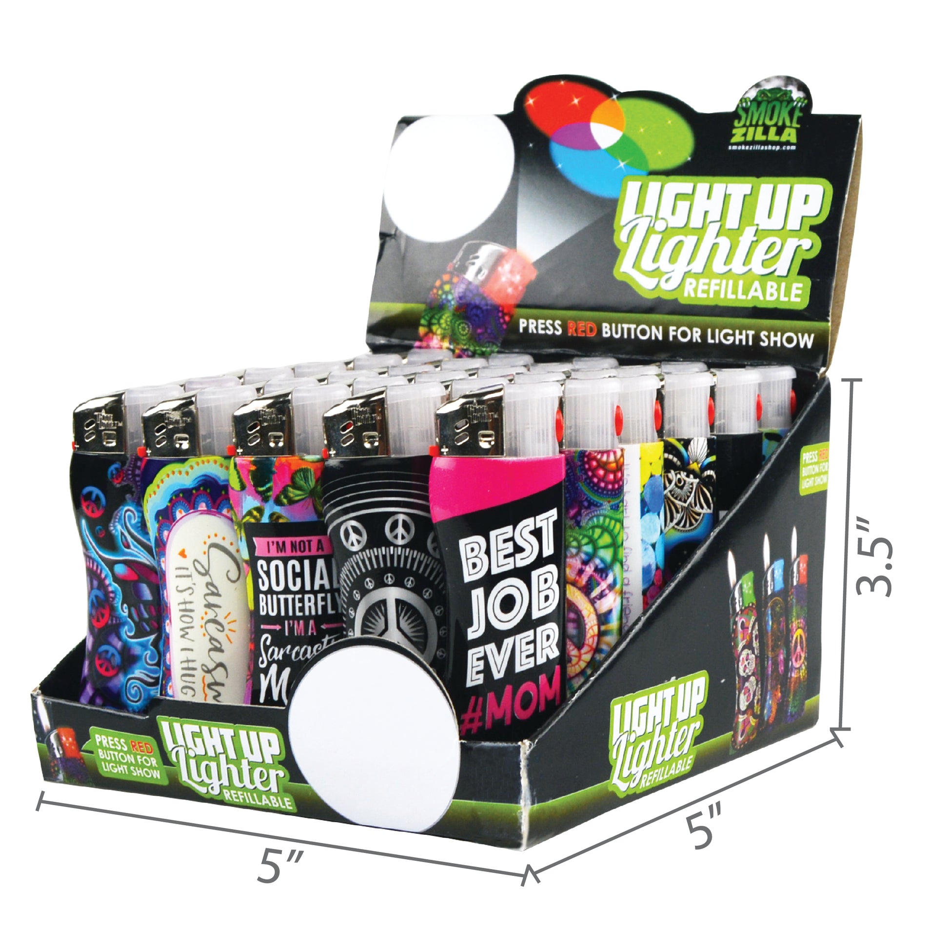 Refillable Light Up Curve Lighter Display Specs
