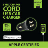 Car Charger with USB to Lightning Charging Cable Set 2.4 Amp- 2 Pieces Per Pack 21098