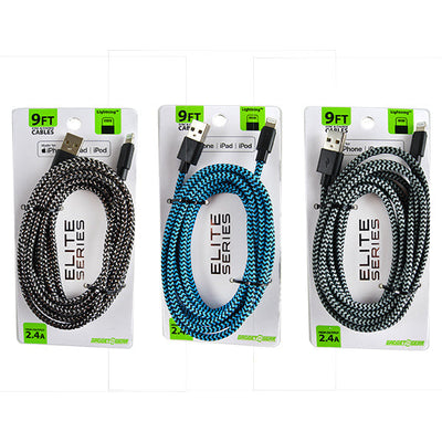 ITEM NUMBER 022320 ELITE II 9FT USB-TO-LIGHTNING CLOTH CABLE 3 PIECES PER PACK