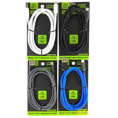 ITEM NUMBER 022445 3FT CLOTH 3.1 USB-TO-USB-C CABLE 4 PIECES PER PACK