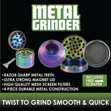 Metal 4 Piece Rainbow Grinder with Magnetic Closure- 6 Pieces Per Retail Ready Display 22522