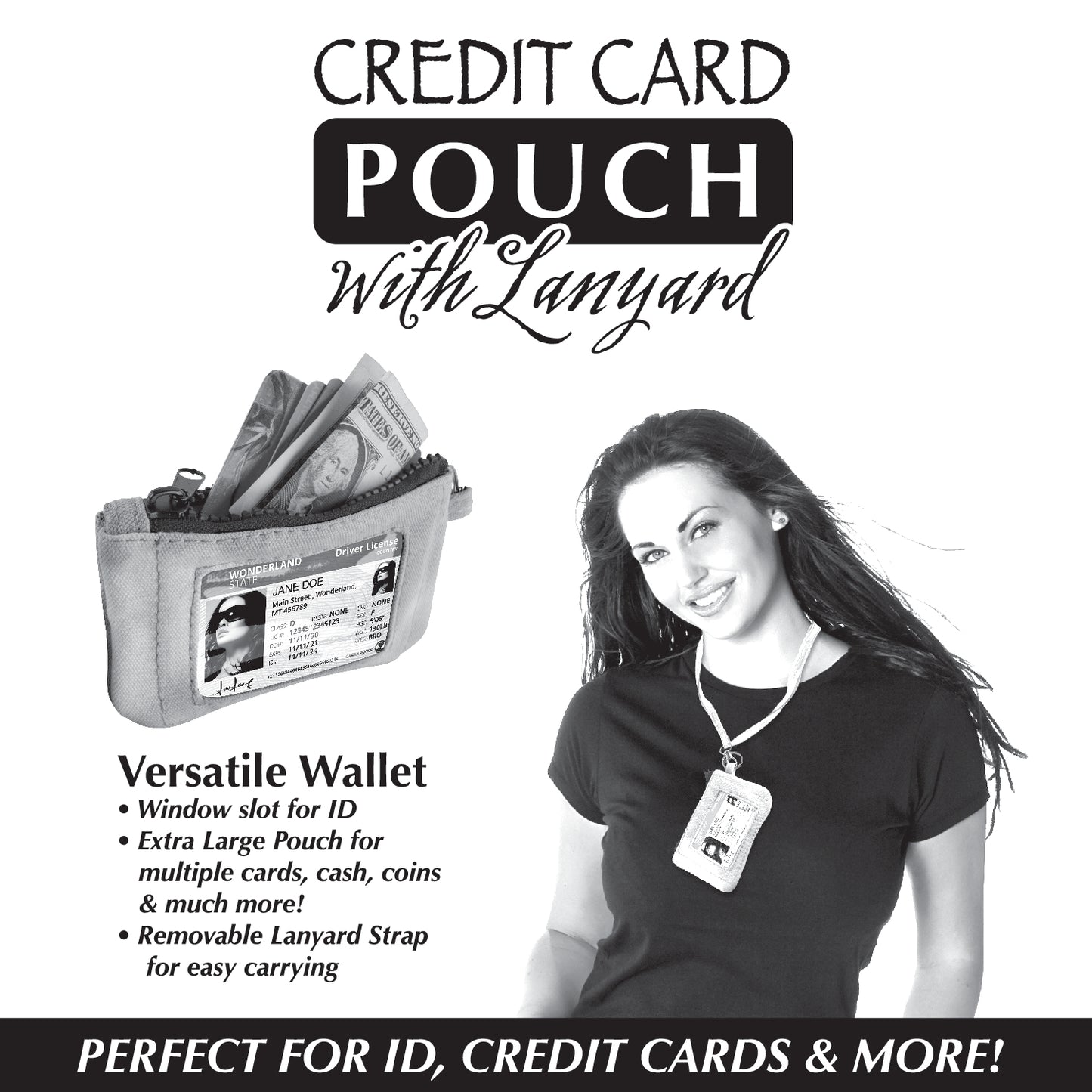 ITEM NUMBER 022835 CREDIT CARD POUCH LANYARD 6 PIECES PER DISPLAY