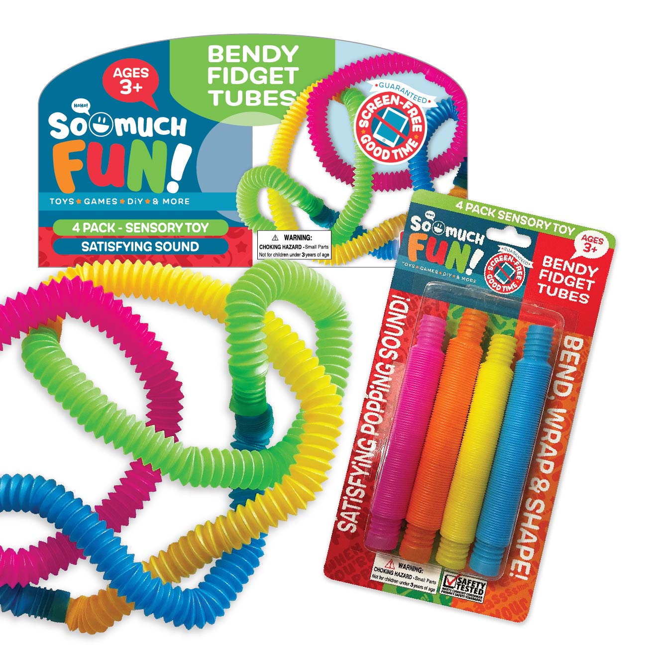 ITEM NUMBER 022938 BENDY FIDGET TUBES 4 PACK 12 PIECES PER PACK