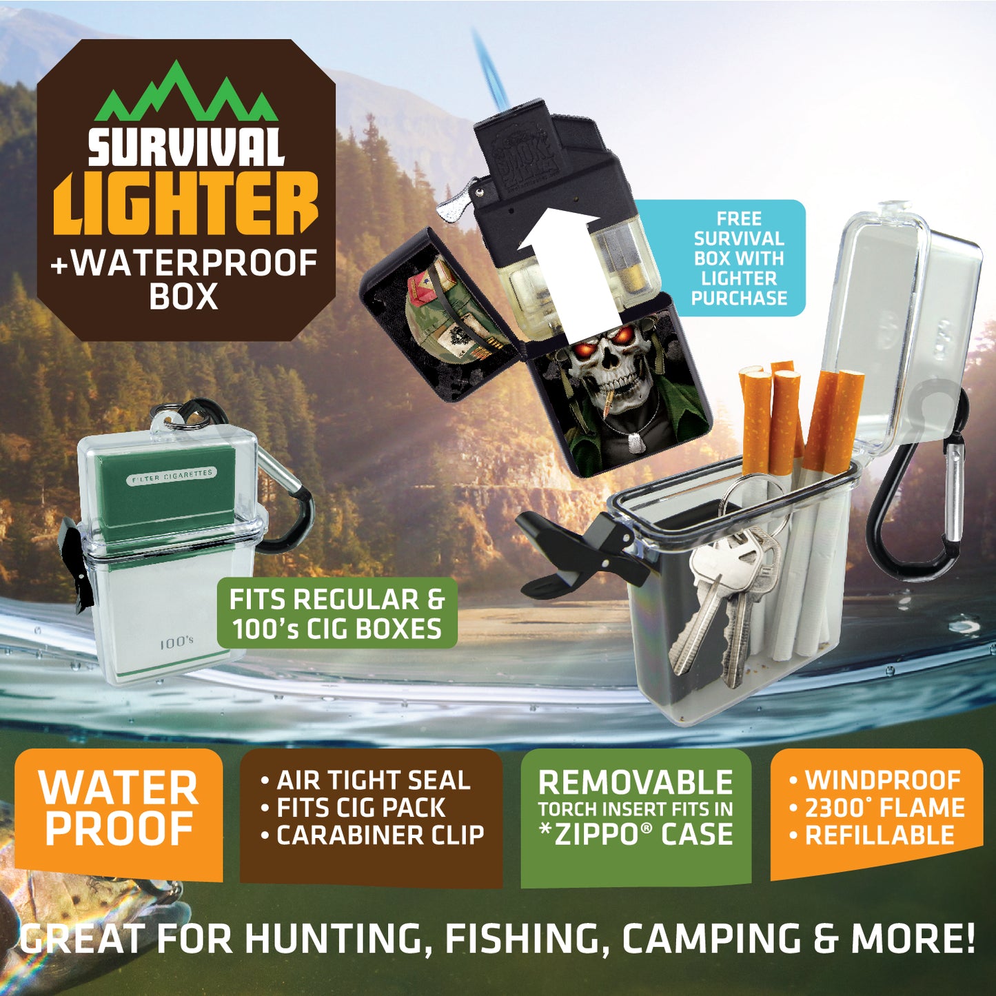 ITEM NUMBER 023110 SURVIVAL LIGHTER BOX 8 PIECES PER DISPLAY