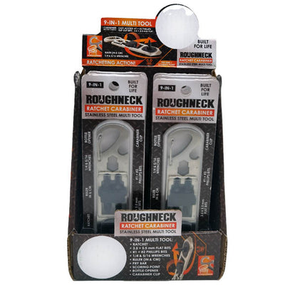 ITEM NUMBER 023281 ROUGHNECK RATCHET CARABINER MULTI TOOL 6 PIECES PER DISPLAY