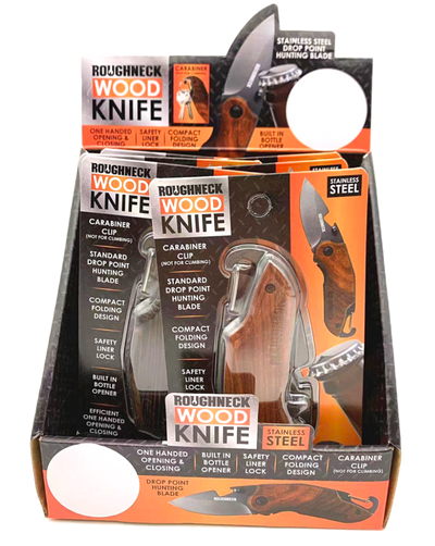 ITEM NUMBER 023384 ROUGHNECK WOODEN KNIFE 6 PIECES PER DISPLAY