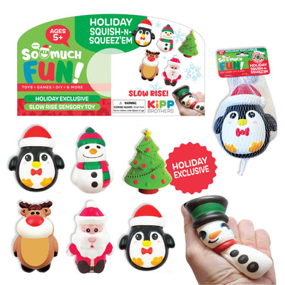 ITEM NUMBER 023491 HOLIDAY SLOW RISE SQUISH-N-SQUEEZ'EMS 12 PIECES PER PACK