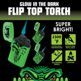 Glow In The Dark Flip Top Torch Lighter- 15 Pieces Per Retail Ready Display 23602
