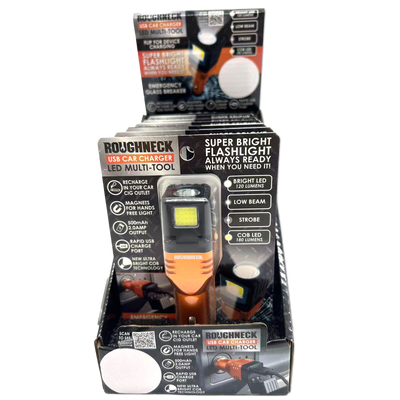 ITEM NUMBER 023693 ROUGHNECK USB DC CAR CHARGER FLASHLIGHT 6 PIECES PER DISPLAY