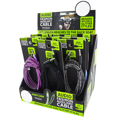 ITEM NUMBER 024125 MIXED 7FT AUX CABLE 12 PIECES PER DISPLAY