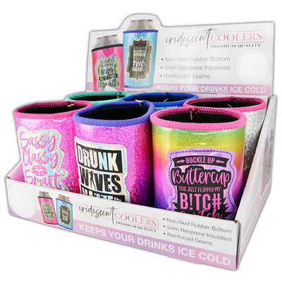 ITEM NUMBER 024676 IRIDESCENT CAN COOLER 6 PIECES PER DISPLAY