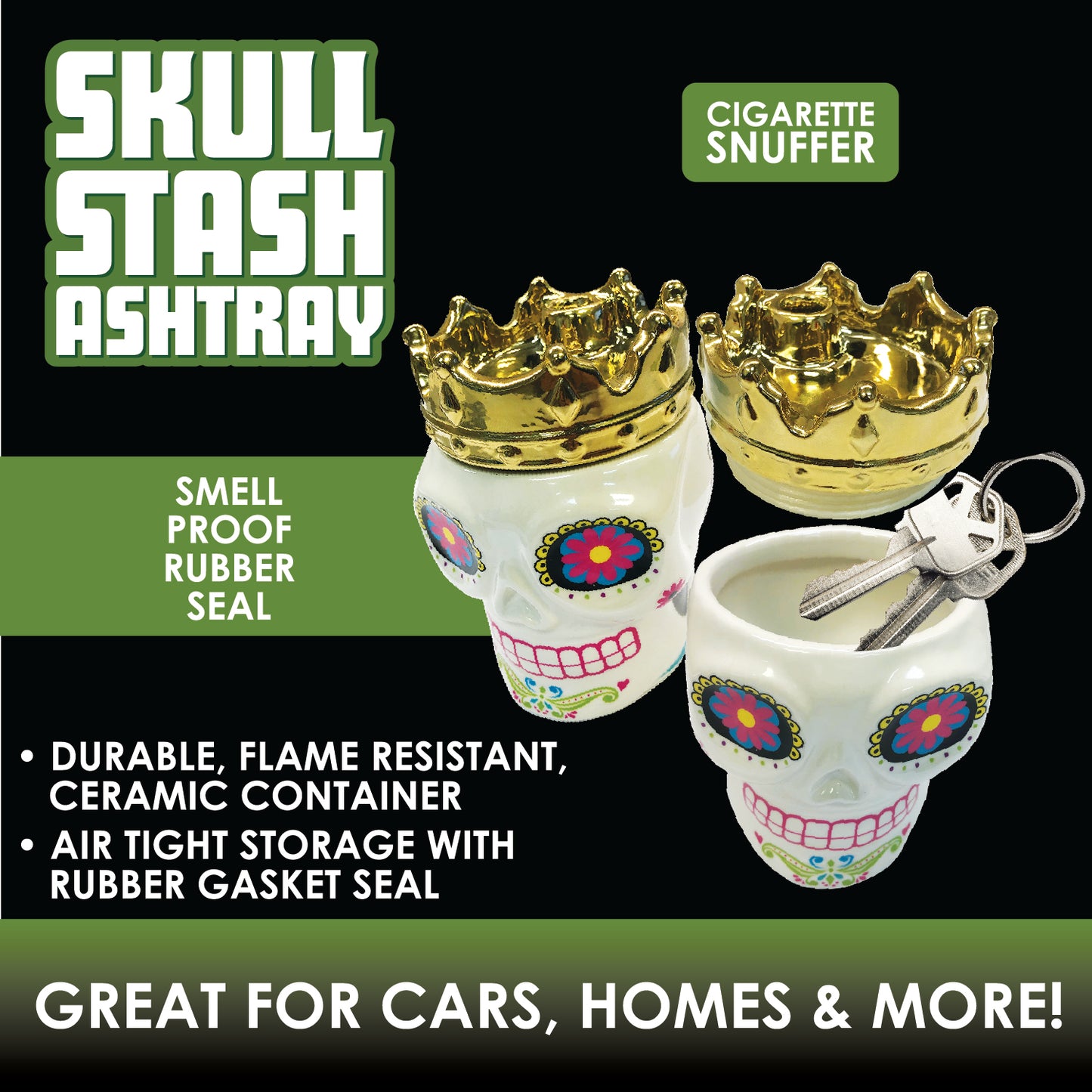 ITEM NUMBER 024993 CERAMIC SKULL ASH JAR 6 PIECES PER DISPLAY