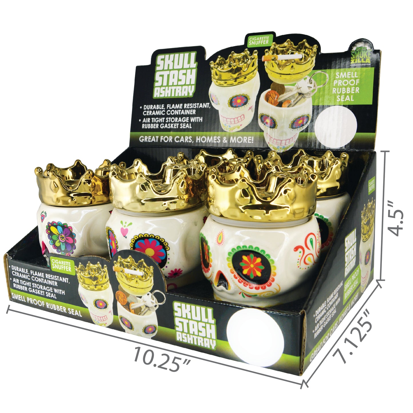 Sugar Skull Stash Ashtray Display Specs
