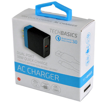 ITEM NUMBER 026236 2.4A 18W DUAL PORT WALL CHARGER TECH BASICS 5 PIECES PER PACK