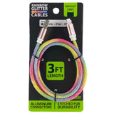 WHOLESALE 3FT RAINBOW GLITTER USB-TO-LIGHTNING CABLE 20 PIECES PER PACK 41317