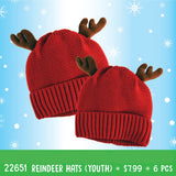 Christmas Antler Kids Winter Knit Hat Beanie- 6 Pieces Per Retail Ready Display 22651