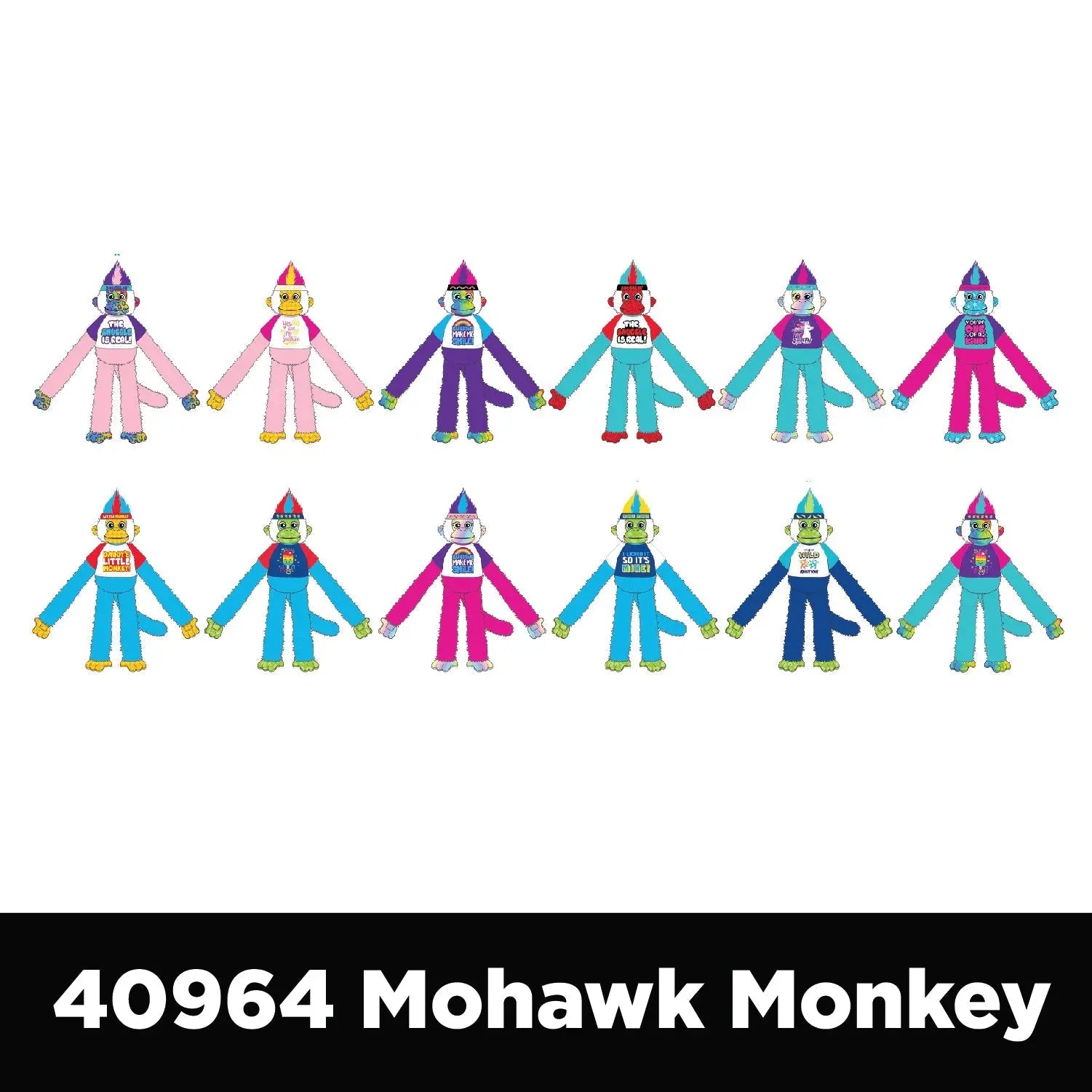 Plush Mohawk Monkey Assorted Floor Display - 24 Pieces Per Retail Ready Display 88437 KIPP BROTHERS