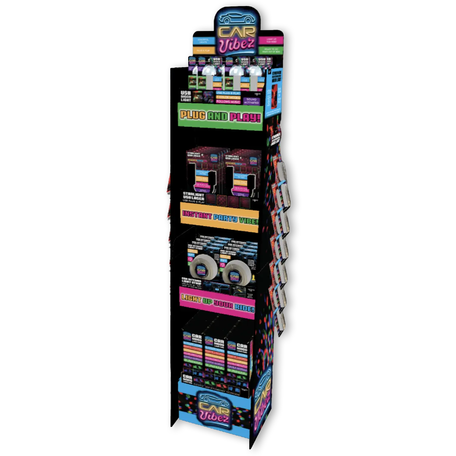 Car Lighting and Auto Accessories Assortment Floor Display - 40 Pieces Per Retail Ready Display 88467 CAR VIBEZ