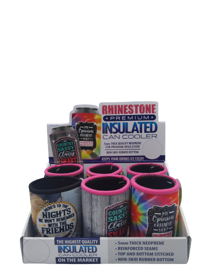 ITEM NUMBER 023133 RHINESTONE CAN COOLER 6 PIECES PER DISPLAY