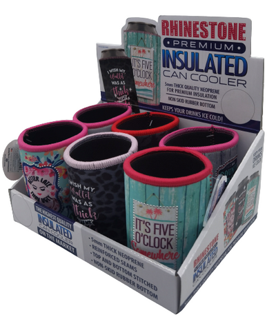 ITEM NUMBER 023131 RHINESTONE CAN COOLER 6 PIECES PER DISPLAY