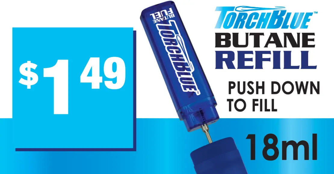 18ML Bulk Butane Refill - 18 Pieces Per Retail Ready Display 23363 TORCH BLUE