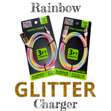 Charging Cable Rainbow Glitter USB to Micro USB 3FT- 20 Pieces Per Pack 23608MN